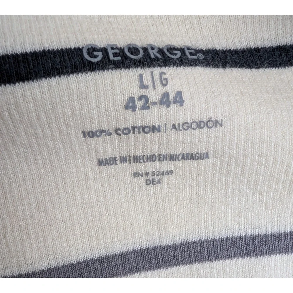 Quarter Zip Sweater Large 42-44 Cream Navy Grey Striped Cotton Knit Collared
